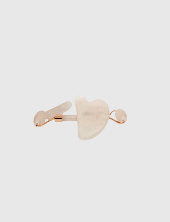 Rodillo Facial y Gua Sha de Cuarzo Rosa Plano